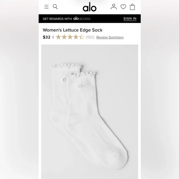 NWT Authentic ALO Yoga Women's Lettuce Edge Socks & Alo gift bag - Picture 2 of 13